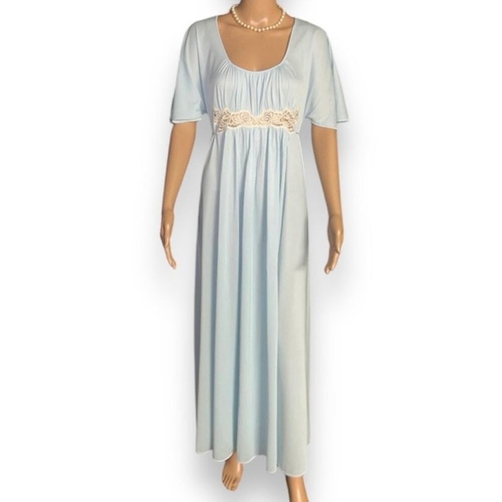70s 80s VTG Vanity Fair baby blue maxi lingerie flutter sleeves